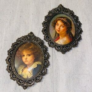 Vintage Brass Baroque Style Metal Frame Picture Italy Victorian Convex Glass